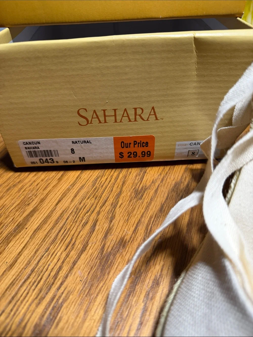 Sahara Cancun Size 8 Canvas Espadrille Wedges in Cream with Ankle Wraps
